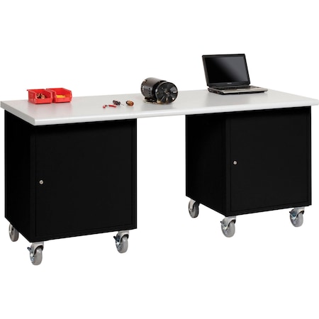 Global Industrial Mobile Pedestal Workbench, 72 x 30in, Laminate Safety Edge, Black 318648BK